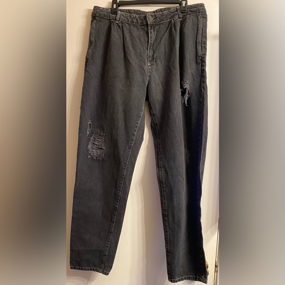 ASOS DESIGN Double Pleat Jeans In Washed Black With Rips 36 x 34 - Picture 3 of 10